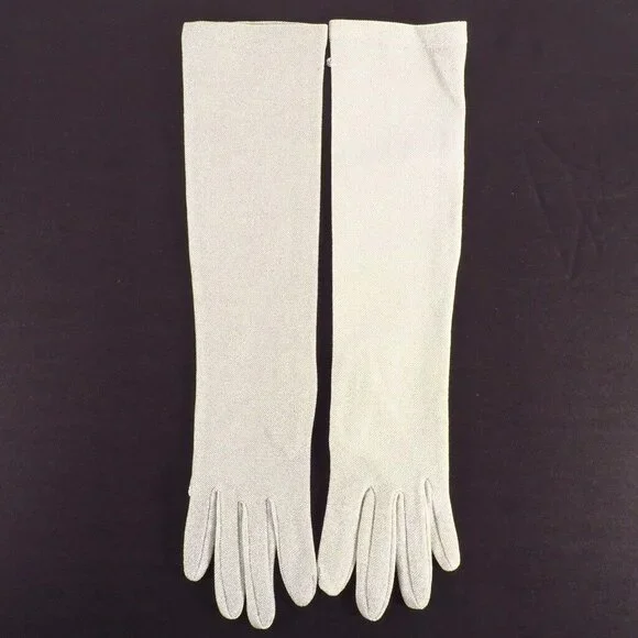 Vintage Womens Opera Gloves Size M Metalic Silver NOS 15 Inch Long Hello 80s - Picture 4 of 9